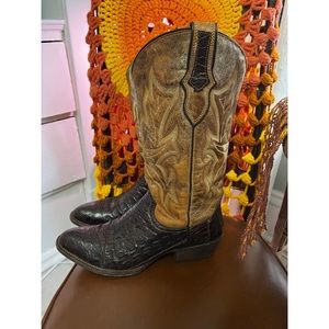 Vintage Stetson Crocodile Leather Embroidered Cowboy Boots 1970s Excellent